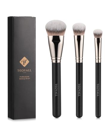 TEOYALL Flat Angled Brushes Flawless Foundation Brush Under Eye Concealer Brush Bronzer Brush with Liquid Cream Powder L/M/S