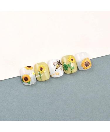 5D Flower Embossed Sunflower Nail Stickers - Self Adhesive Design for Acrylic Nails - Summer Nail Art Decoration for Women/Girls - Buy Online on GoSupps.com