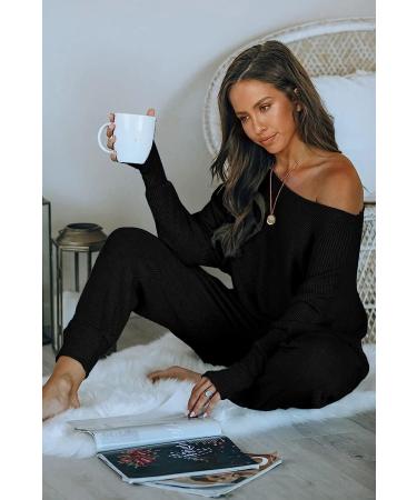 PRETTYGARDEN Women's Ribbed Off Shoulder Tracksuit Set - Black, Large - Buy Online on GoSupps.com