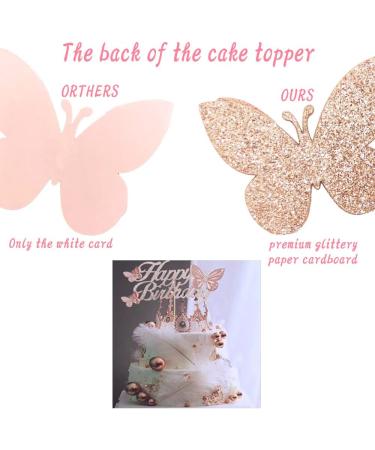 Glitter Double Sided Butterfly Happy Birthday Cake Topper Assembled Rose Gold Cake Toppers with 3d Butterflies Decorations for Girls Woman's Birthday Party Decor Supplies - Buy Online on GoSupps.com