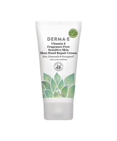 DERMA E Vitamin E Fragrance Free Sensitive Skin Shea Hand Repair Cream – Intensive Therapy Hand Cream – Cruelty Free Unscented Hand Lotion for Dry or Cracked Skin, 2 oz