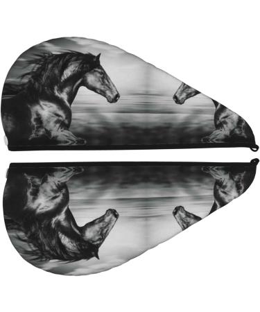 Running Horse Black & White Microfiber Hair Towel | Super Absorbent Coral Velvet Quick Dry Wrap for Long Curly & Thick Hair - Women's Hair Care Essential - Buy Online on GoSupps.com