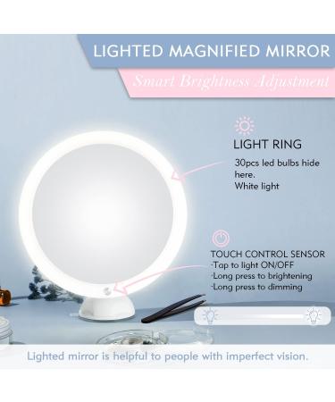 15x Magnifying Mirror with Light & Tweezers - Perfect for Precise Makeup & Plucking | Lighted Magnified Mirror with Suction Cup | Dual Power | 8 White - Buy Online on GoSupps.com