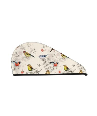 Hair Towel Wrap Hair Drying Towel with Button Towel Turban Head Towel to Dry Hair Quickly (Little Birds)