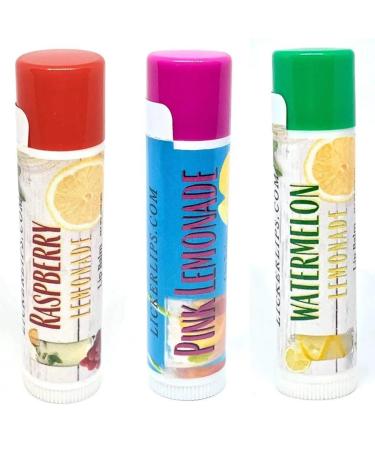 Lemonade Lip Balm Set Raspberry Watermelon Pink Lemonade 3 Pack Summer Lip Repair Fruity Lip Care Gift Fun Gift for Teens & Kids