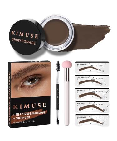 KIMUSE Eyebrow Stamp Stencil Kit  Brow Gel with Eyebrow Stencils & Eyebrow Brush  Long Lasting  Waterproof Buildable Eyebrow Pomade Makeup MEDIUM BROWN