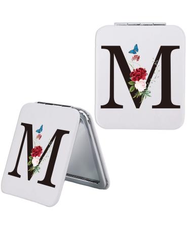 SUNBMO Initials M Compact Mirror PU Leather Makeup  Mothers Day Birthday Gifts for Auntie  Niece Gifts from Auntie  Gift for Niece 1X/2X Magnification Mirror