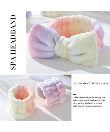 Gangel Fashion Tie Dye Makeup Headband and Wrist Bands Set - Soft Elastic Bow-Knot Spa Headband for Women - Microfiber Hair Wrap and Coral Fleece Skin Care Head Scarf - Buy Online on GoSupps.com