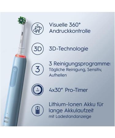 Oral-B Pro 3 3000 CrossAction Electric Toothbrush - 3 Cleaning Modes 360 Pressure Sensor Gift for Men & Women - Blue - Buy Online on GoSupps.com