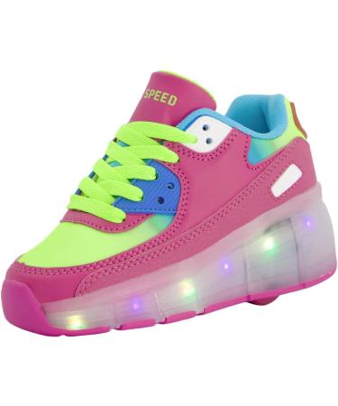 SDSPEED 7 Colors LED Rechargeable Kids Roller Skate Shoes - Pinksky 3.5 Big Kid - Buy Online on GoSupps.com