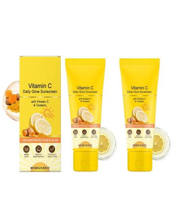 Generisch 2 Pack Vitamin C Sunscreen Vitamin C with Turmeric Sunscreen SPF 50+ Protects and Corrects Sun Damage for Face and Neck Non-Greasy Sunscreen