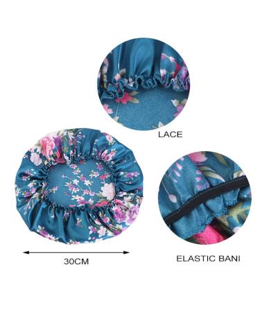 YeeMan 3PCS Flowers Satin Hair Bonnet Set for Curly Hair - Black, Peacock Blue, Fuchsia - Buy Online on GoSupps.com