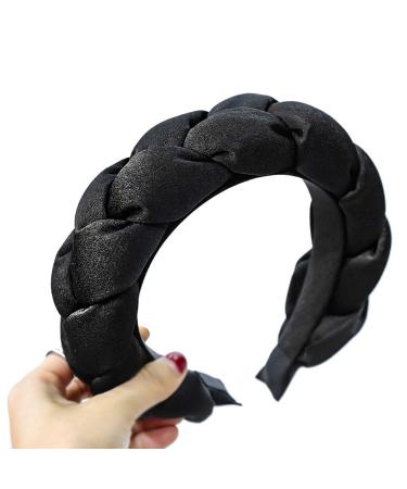 TCM-KE Women's Sponge Padded Velvet Headband Light Solid Color Faux Silk Black