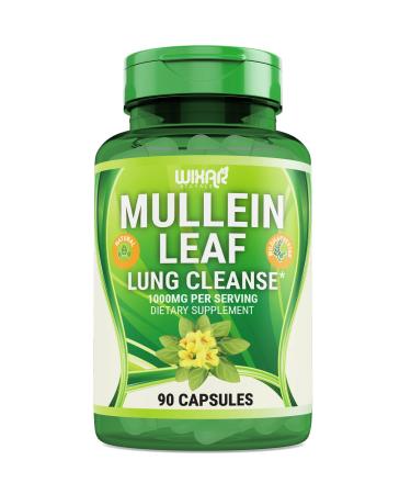 WIXAR NATURALS Mullein Leaf Capsules - 90 Capsules - Herbal Supplement Supports Healthy Respiratory Function & Mucous Membranes - 1000 mg - Natural Mullein for Lung Cleanse Support