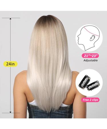 Oefei Pink Brown Ombre Wig | Long Straight Layered Synthetic Heat-Resistant Wig for Daily Wear Parties & Cosplay (Blonde Ombre 1130-1) - Buy Online on GoSupps.com