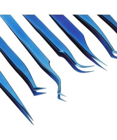 8-Piece Stainless Steel Eyelash Tweezers Set - Fine Tip Ergonomic Blue Titanium Eye Makeup Tools for Women - Portable & Durable - Buy Online on GoSupps.com