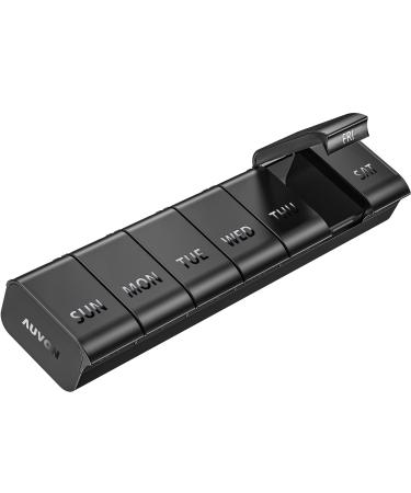 AUVON Large Black Weekly Pill Organizer with Upgraded Open Design, BPA-Free Pill Box 7 Day for Privacy Protection, Portable Pill Case for Vitamins, Supplements and Medications C-L 7.8" x 1.9" x 1.1"