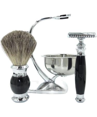 Premium Razor Holder Set - Luxury Shaving Stand & Accessories for Men | Double Blazing Razor & Soap Shell | Perfect Gift - 9.5x15cm Silver - Buy Online on GoSupps.com