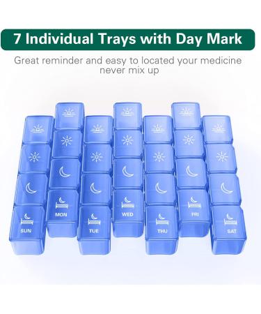 BUG HULL XL 4 Times a Day Pill Organizer - 7 Day Weekly Pill Box for Vitamins & Supplements (Royal Blue) - Buy Online on GoSupps.com