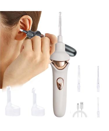 Electric Ear Cleaner Led Light Cordless Ear Wax Remover Ear Cleaning Tool with 4 Detachable Silicone Nozzle Tips for Baby Infant Teen Adult White
