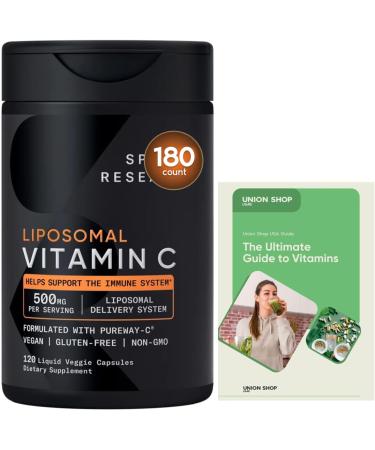 Liposomal Vitamin C 1000mg High Absorption Pure-Way C - Certified Vegan Non-GMO Gluten Free Antioxidant & Immune Support - 180 Count + Exclusive Vitamin Guide