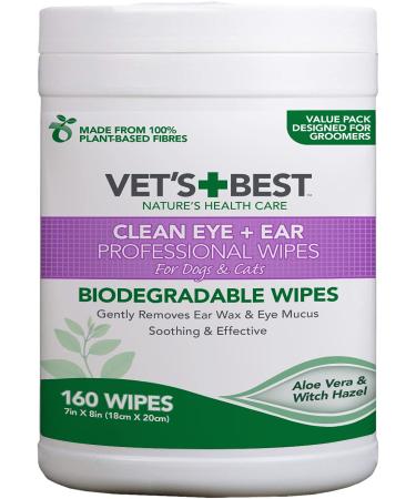 Vet's best clean eye and ear towels biodegradable professional towels for dogs and cats pack with 160 pieces & ear