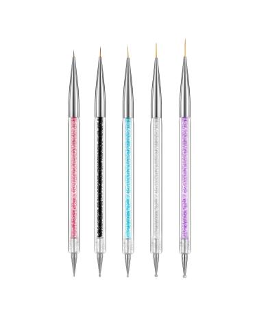 5PCS Nail Art Liner Brushes, UV Gel Painting Nail Design Brush Pen, Nail Dotting Pen Brush Kit Nail Art Tool, Dual-ended Nail Art Liner Brushes
