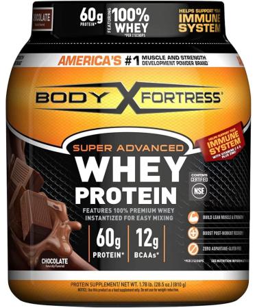 Body Fortress Super Advanced Whey Protein Powder  Chocolate  Immune Support (1)  Vitamins C & D Plus Zinc  1.78 lbs Chocolate Chocolate 1.78 Pound (Pack of 1)