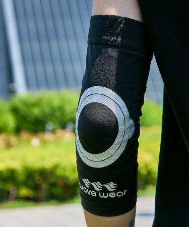 Wavewear Elbow Compression Sleeve with Kinesiology Tape - Pain Relief & Stability for Sports | Medium Black/Silver for Men & Women - Buy Online on GoSupps.com