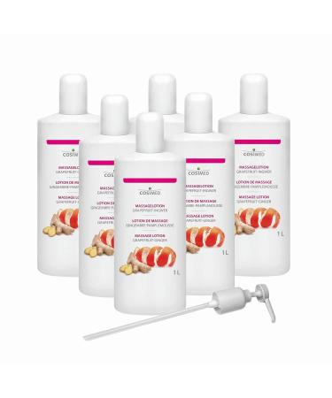 cosiMed massage lotion grapefruit-ginger | Bundle 6 x 1L | economical & easy to handle | Made in Germany | incl. dosing pump