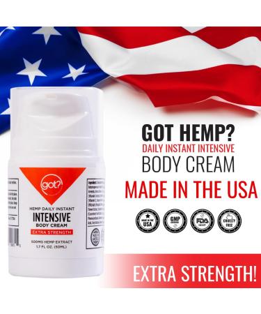Got Hemp Extra Strength Daily Body Cream All Natural Essential Oils for Pain Relief & Relaxation USA Made for Neck Shoulders Arms Back Hips Thighs Knees Calves Feet - Buy Online on GoSupps.com