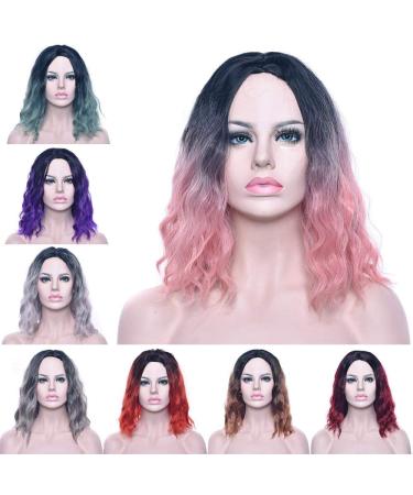 Shop LFMDJF Black to Gray Curly Short Synthetic Wig - 12 inches Party Hairpiece for Women in Black Blonde Pink Brown - Buy Online on GoSupps.com