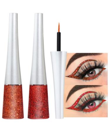 evpct 2Pcs Bronzer Red Color Liquid Glitter Eyeliner Sets Eyeliner Glitter Liquid Liners for Women Liquid Sparkly Glitter Eyeliner Makeup delineador con glitter de colores para ojos colores 08+16 Bronzer & Red