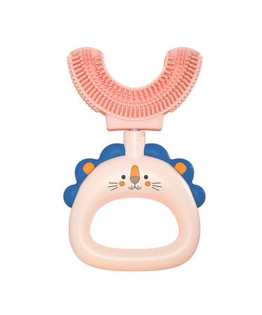 GIMBO U Shaped Toothbrush for Kids with Food Grade Silicone Brush Head (Pink)