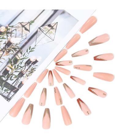Coffin False Nails Press on Nails French Long Fake Nails Ballerina Acrylic Stick on Nails 24pcs for Women and Girls (Color : Pink Size : J) - Buy Online on GoSupps.com