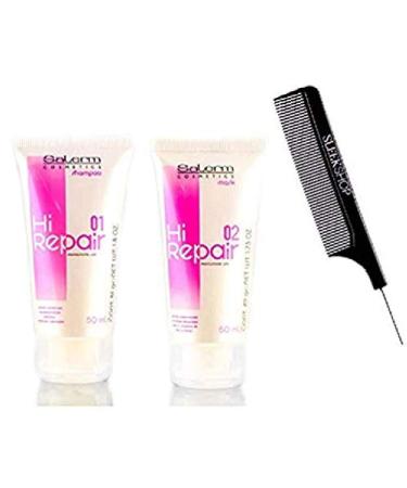 Salerm HI REPAIR Shampoo & Mask Conditioner DUO SET High Repair Damaged Hair for Strong Full Bodied Shine Softness (W/Sleek Comb) Masque (1.73 oz + 1.73 oz - TRAVEL DUO KIT)