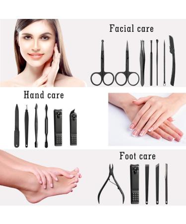 18-Piece Stainless Steel Manicure Set with Leather Travel Case - Professional Nail Clippers, Scissors, Pedicure Kit for Grooming Nails - Buy Online on GoSupps.com