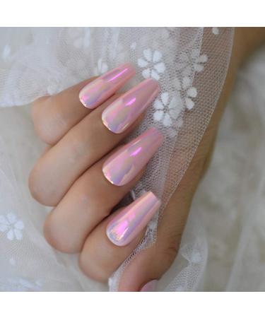 Shop Hujl Chrome Powder Coffin Fake Nails - 24 ct Chameleon Mirror Nail Art Tips for Salon-Style Glam - Buy Online on GoSupps.com
