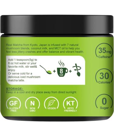 TALCUFON Mushroom Matcha 4.23Oz Japanese Ceremonial Matcha Blend 7 Superfood Mushrooms All Natural Gluten Free Taste Great Hot or Cold Matcha Latte 120G - Buy Online on GoSupps.com