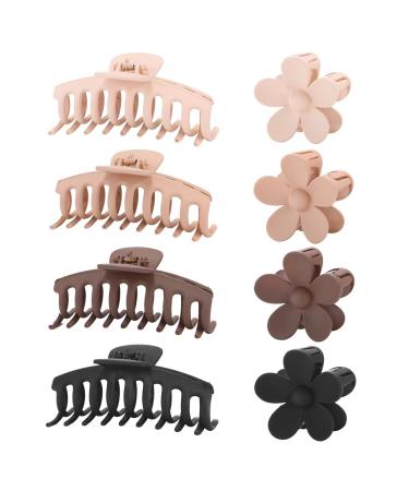 8 Pack Large Claw Clips for Thick Hair 2 Styles Hair Claw Clips for Women Girls with 4 Flower Claw Clip & 4 Rectangular Claw Hair Clips Strong Hold Neutral Claw Clips for Thin & Long Hair 4.1 Inch (A)