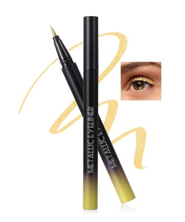 Glitter Waterproof Liquid Eyeliner Gold Sparkling Shimmer Eyeliner Pen Metallic Satin Finish Colored Eye Liner Long-Stay Silky Smooth Ultra-Fine Tip Smudge-proof Eye Makeup for Party Festival-06 06 Gold