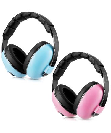2 Pieces Baby Ear Protection Baby Noise Cancelling Headphones Baby Ear Muffs Adjustable Noise Reduction Earmuffs for Babies Toddlers Infants 0-3 Years, Blue and Pink