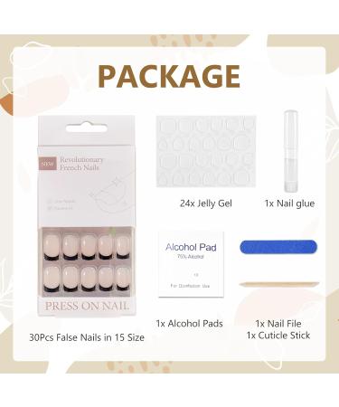 French False Nails - Short False Nails French Tip False Nails - 30PC 15 Sizes Black French Tip Nails Acrylic Full Cover Short Fake Nails Tips Press on Nails with Glue Jelly Gel Black Tips Warm Nail - Buy Online on GoSupps.com