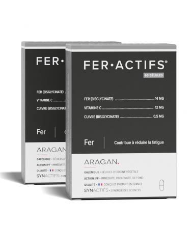 ARAGAN - Synactives Feractive Pack of 2 - Anti-Fatigue Food Supplement - Tone and Vitality - Iron Bisglycinate, Copper and Vi
