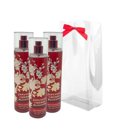 Bath & Body Works JAPANESE CHERRY BLOSSOM Fine Fragrance Mist Gift Set with a Red Bow for Holiday & Gifts - Pack of 3