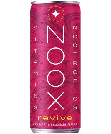 NOOX Revive Vitamin & Nootropics energy drink Raspberry & Lemonade Flavour 12 x 250ml Caffeine + L-Tyrosine Magnesium Zinc Panax Ginseng B Vitamins Vitamin C Low Calories Vegan Gluten free - Buy Online on GoSupps.com