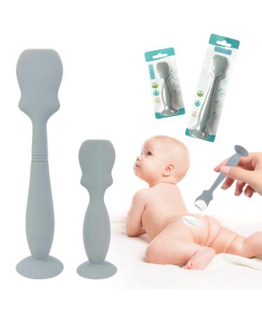 2Pack Silicone Diaper Cream Spatula Soft Diaper Cream Applicator with Suction Base Stand Reusable Diaper Rash Cream Brush for Newborn Baby(Gray)