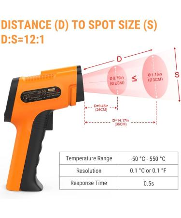 ThermoPro TP30 Infrared Thermometer -50 C to 550 C | Laser Temp Measurement for AC Car Engines & More | Max/Min/AVG Values | Adjustable Emission Level - Buy Online on GoSupps.com