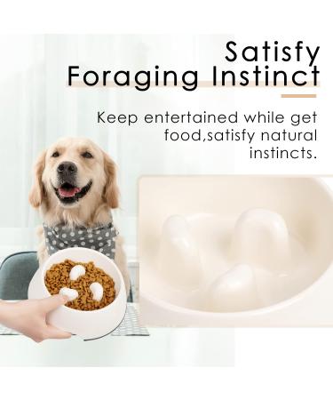 Super Design Slow Feeder Pet Bowl - Anti-Gulping Habit Maker for Dogs and Cats - Non-Slip, Ideal for Dry Wet Raw Food - Small to Large Breeds - Round Cream White Cup - Buy Online on GoSupps.com