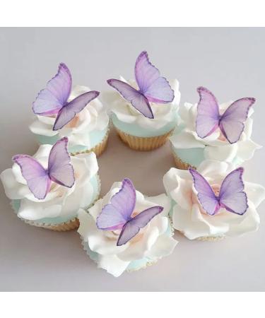 GEORLD Edible Wafer Paper Butterflies Set of 48 Purple Cake Decorations, Cupcake Topper